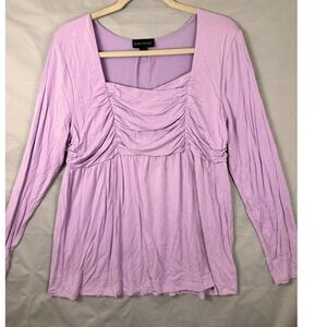 Dialogue Lavender Ruched Square Neck Long Sleeve Babydoll Top Women's Size L Y2K